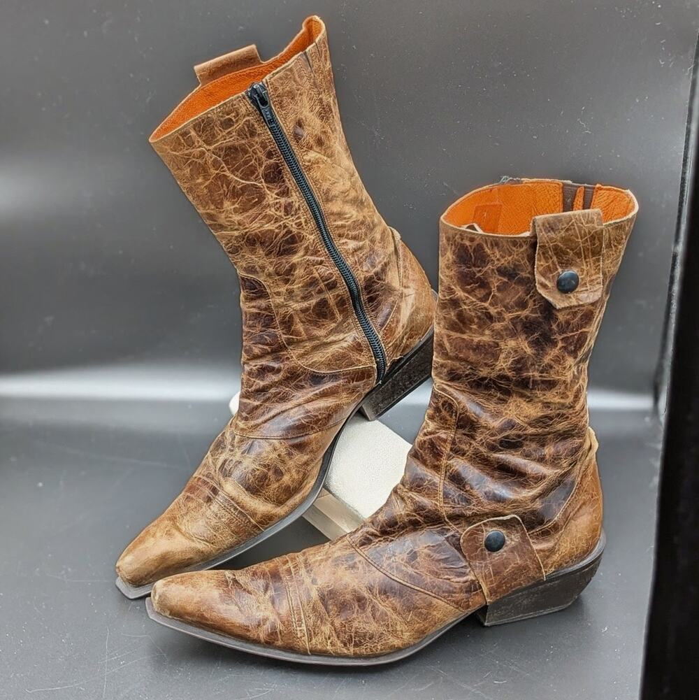 Stephane Gontard Distressed Leather Western Boots • French Designer • EU 40